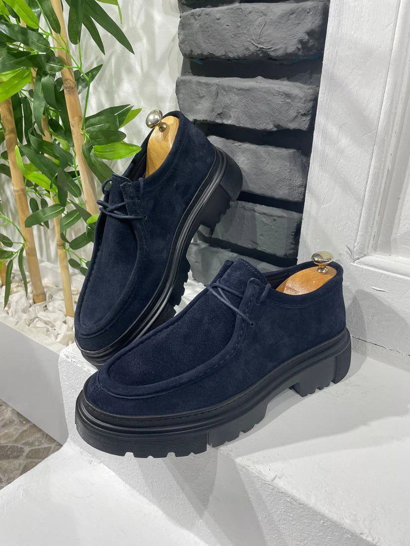 Chunky Derby en Daim Bleu Foncé avec Semelle en EVA