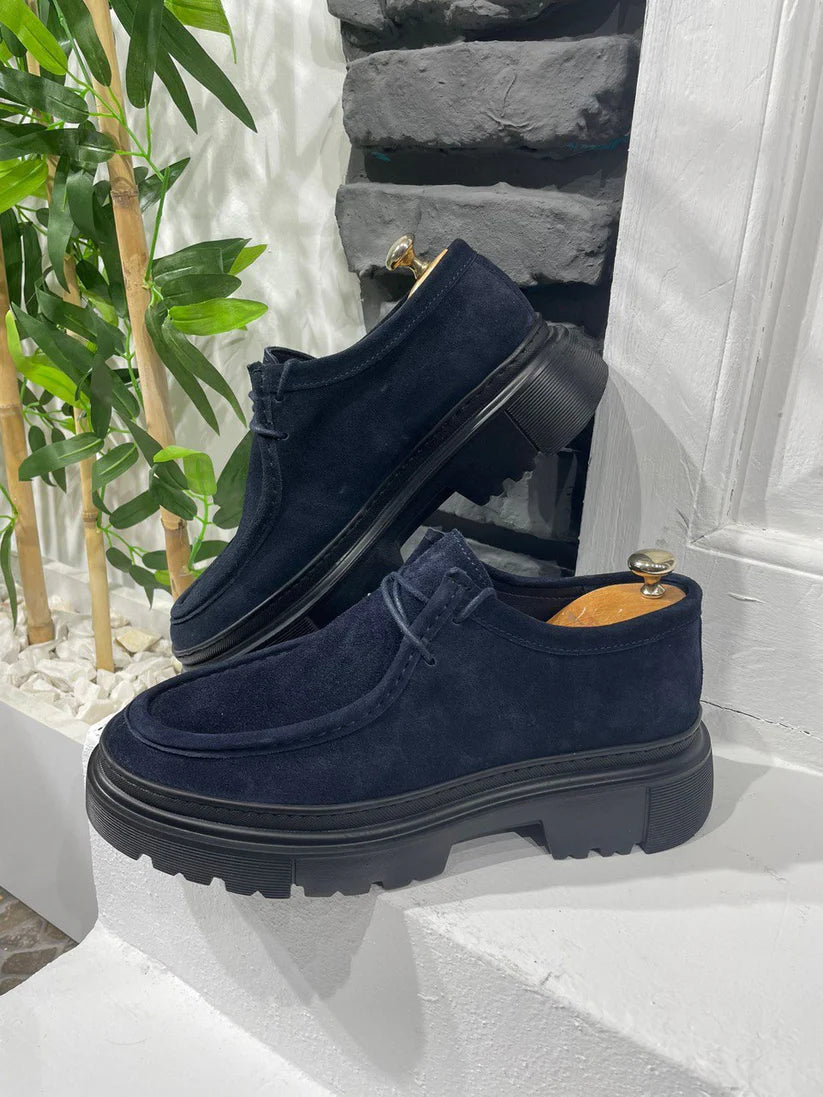 Chunky Derby en Daim Bleu Foncé avec Semelle en EVA