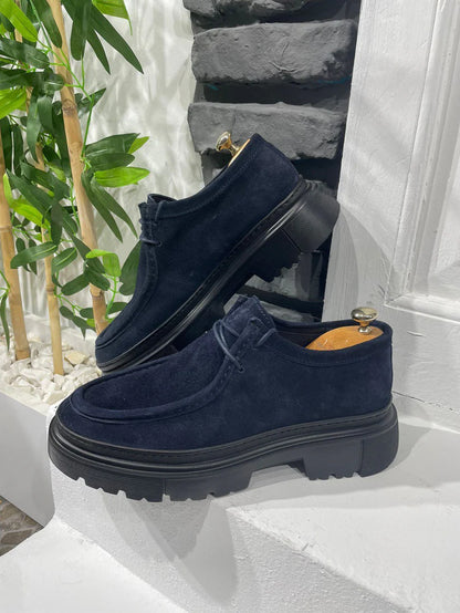 Chunky Derby en Daim Bleu Foncé avec Semelle en EVA