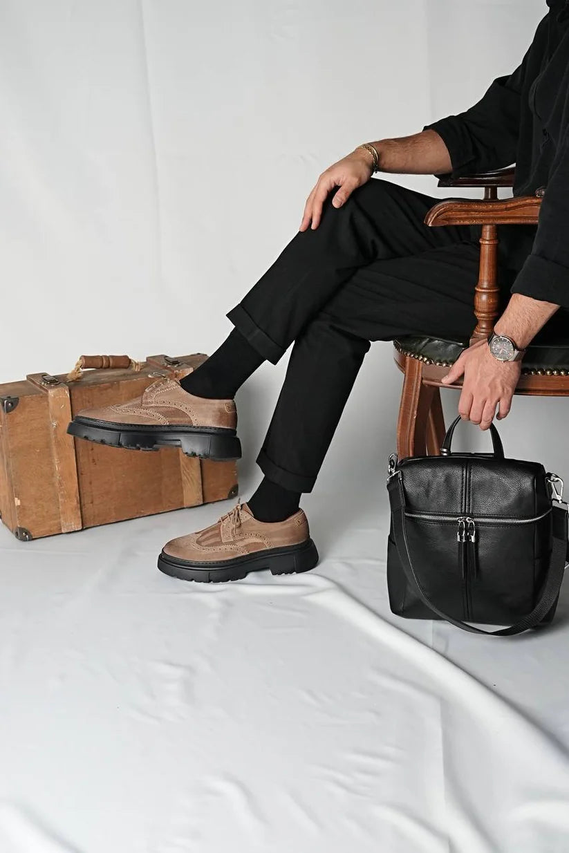 Brogue Lacets épais à Bout Golf en Daim Marron