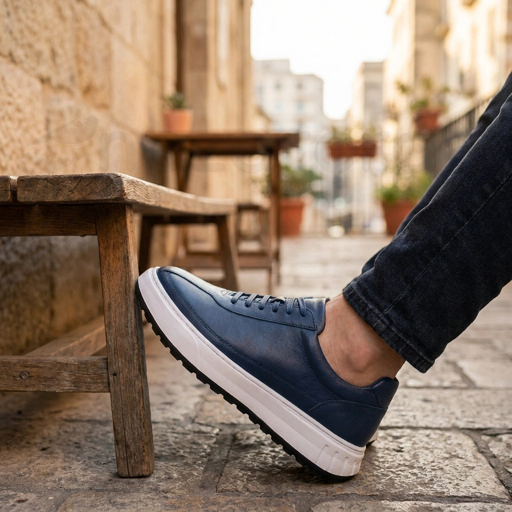 NazarCraft APEX Baskets en Cuir Noir Bleu Nuit et Vert Olive en Semelle Eva pour Homme