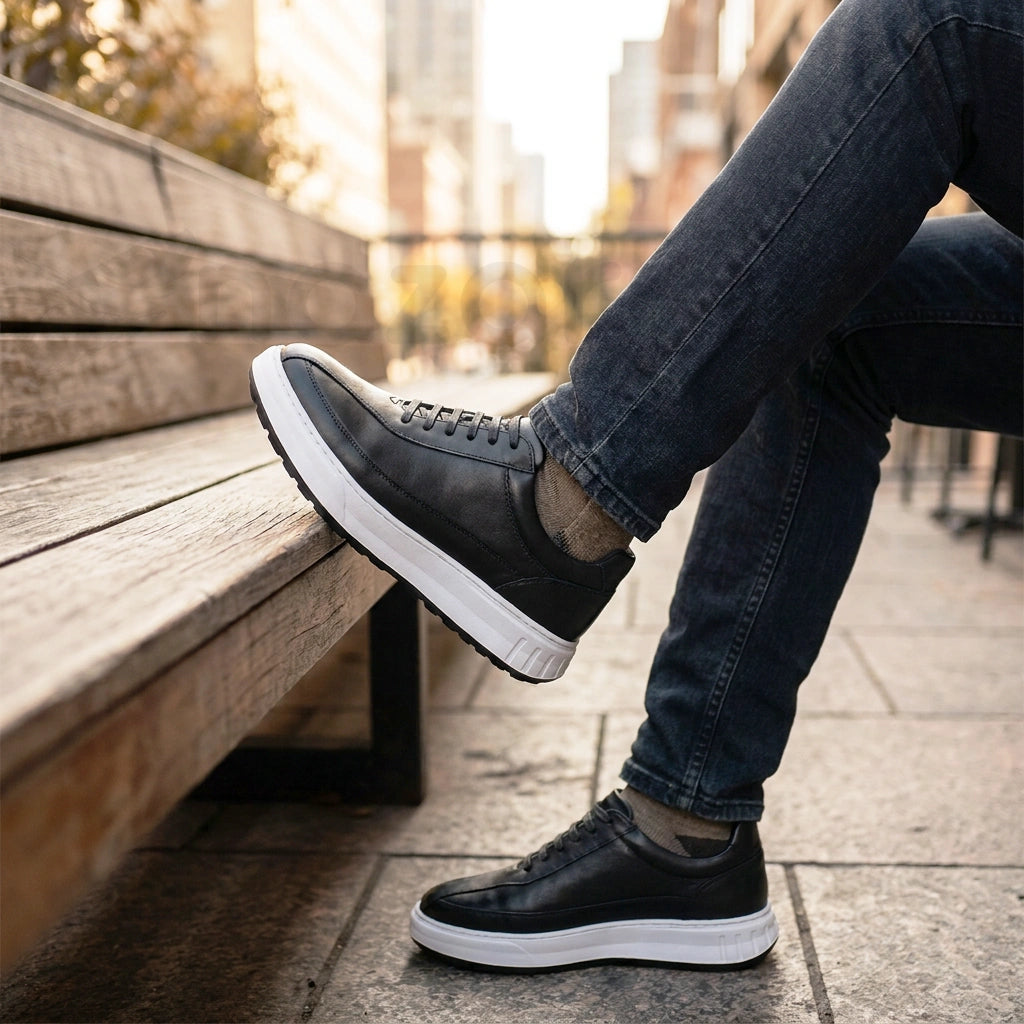 NazarCraft APEX Baskets en Cuir Noir Bleu Nuit et Vert Olive en Semelle Eva pour Homme