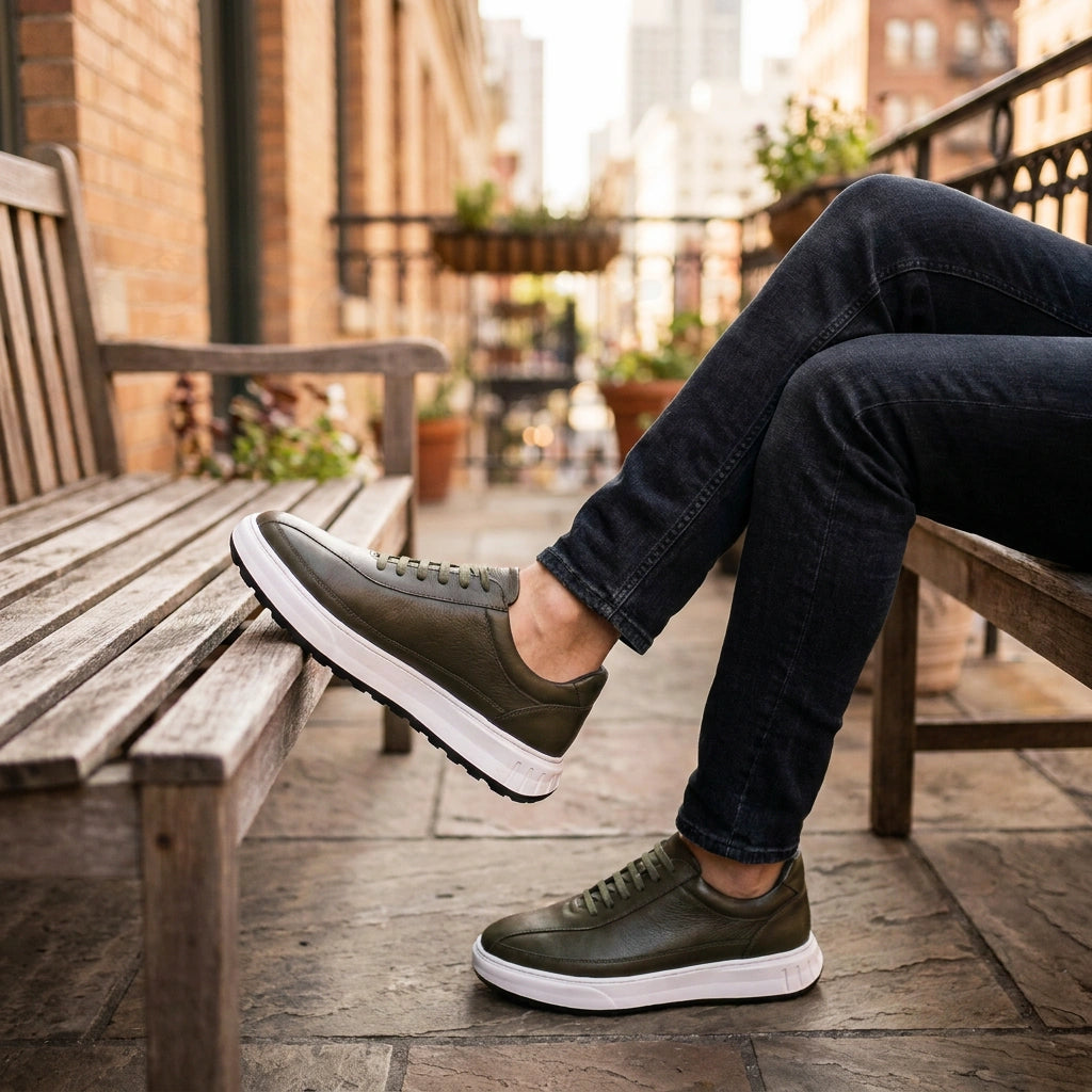 NazarCraft APEX Baskets en Cuir Noir Bleu Nuit et Vert Olive en Semelle Eva pour Homme