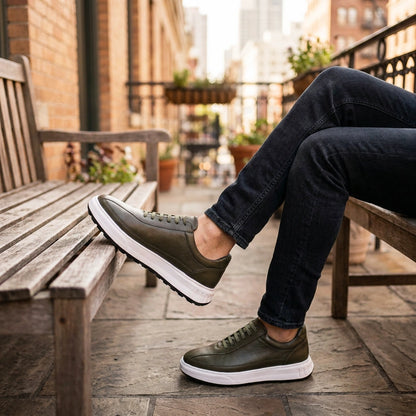 NazarCraft APEX Baskets en Cuir Noir Bleu Nuit et Vert Olive en Semelle Eva pour Homme